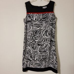 Dressbarn Woman Stretch Black/White Geo Print Sleeveless Sheath Dress Size 16